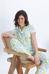Zivame Citrus Summer Knit Poly Pyjama Set - Pale Blue — thumbnail 7